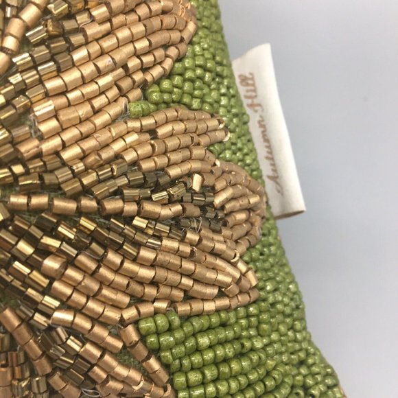 Autumn Hill Beaded Green Gold Fall Maple Leaf Lumbar Pillow Fall Decor 12x16 - Picture 4 of 8